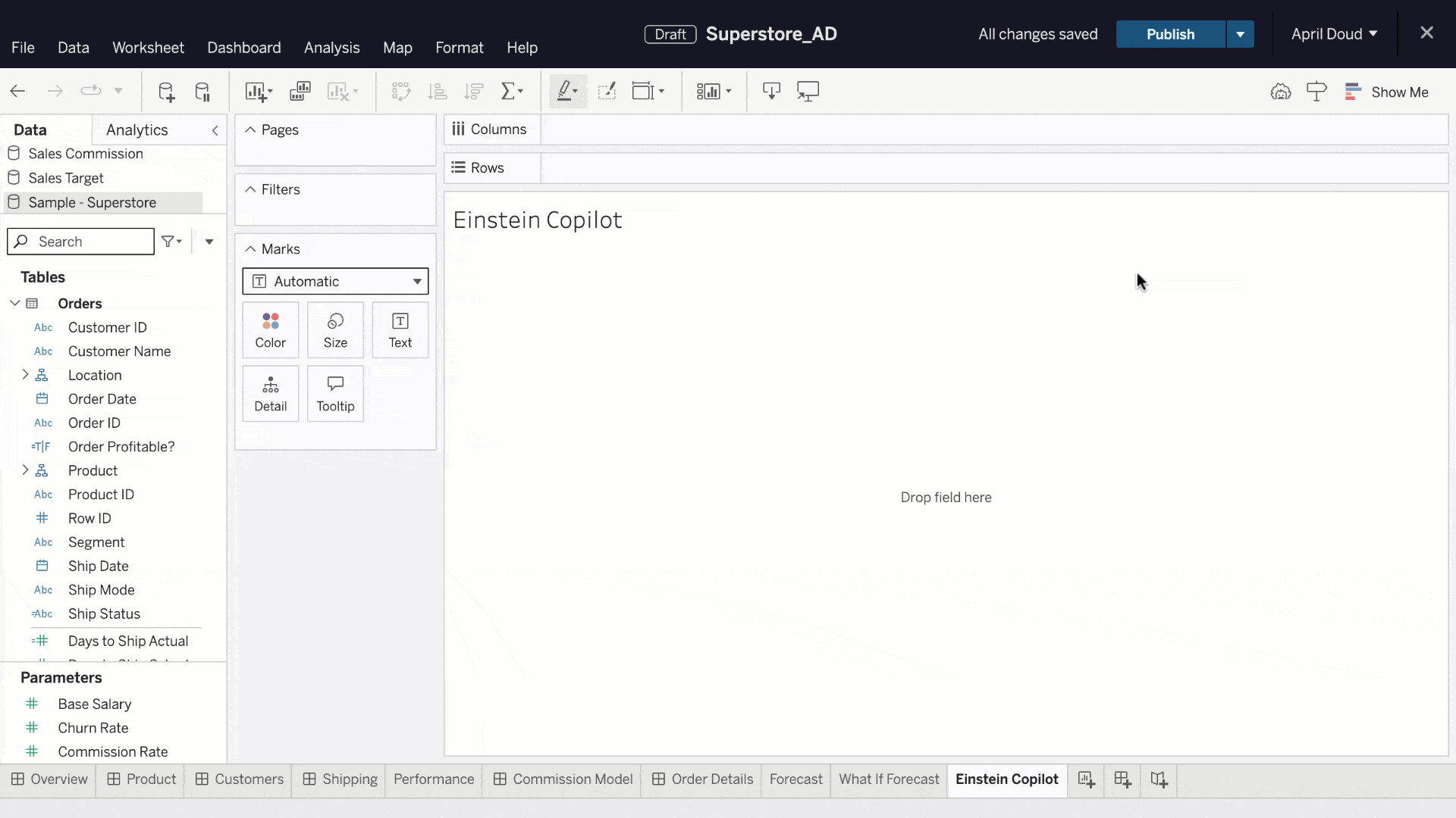 Помощник вычислений в Einstein Copilot для Tableau.